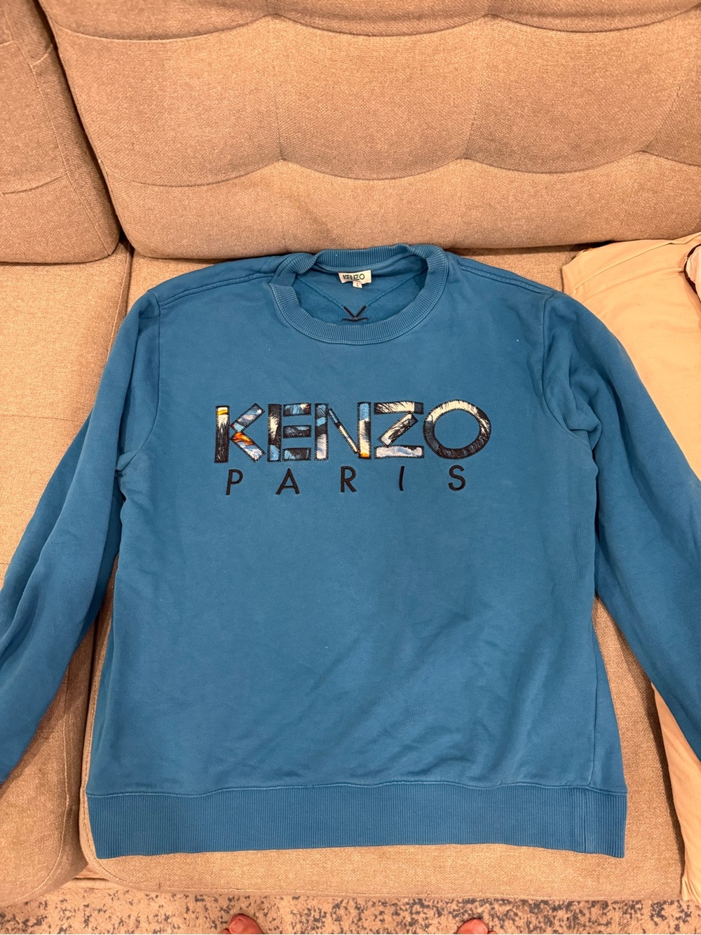 Kenzo Men's Teal Blue Crewneck Sweatshirt with Logo